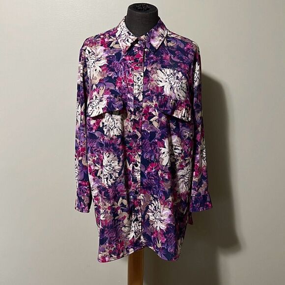 White Stag Tops - White Stag Women's Multicolor Floral Print Button-Up Blouse Size XL (16-18)